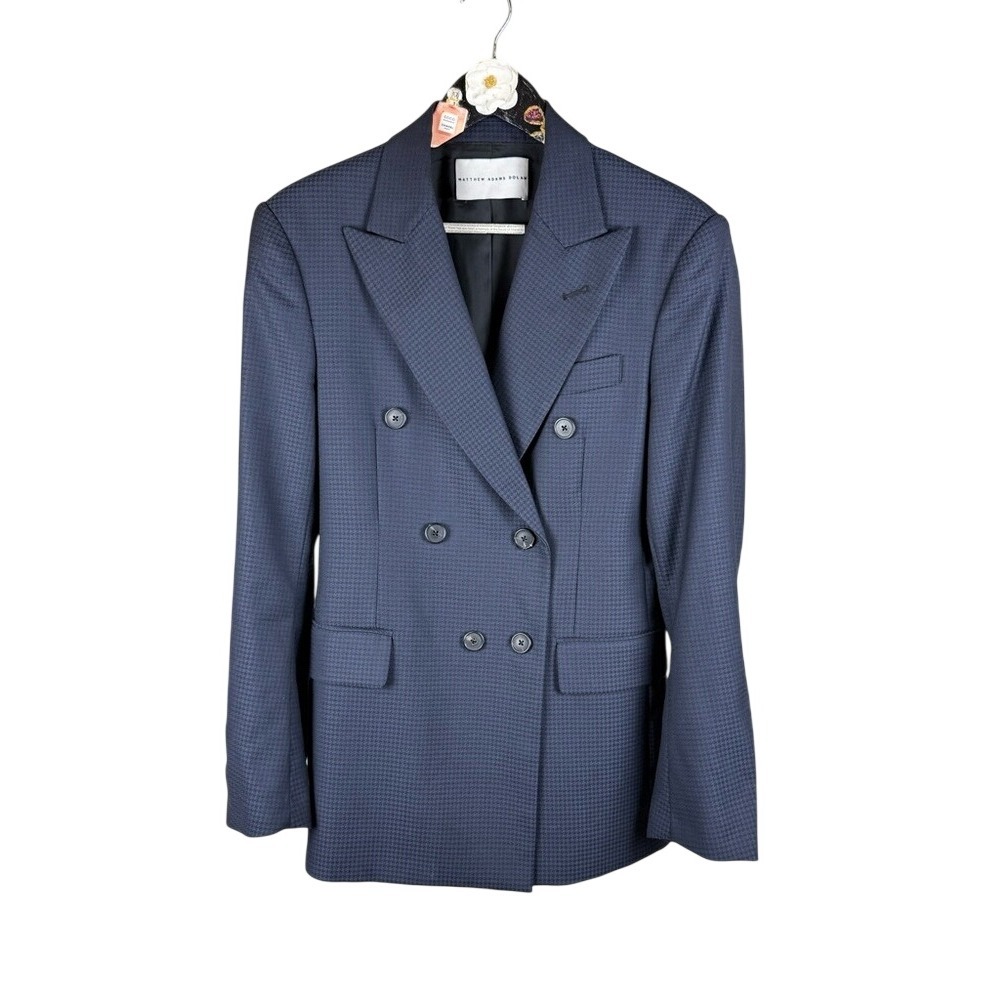 Matthew Adams Dolan Virgin Wool Gingham Blazer/Navy/Black/Small Dark Academia